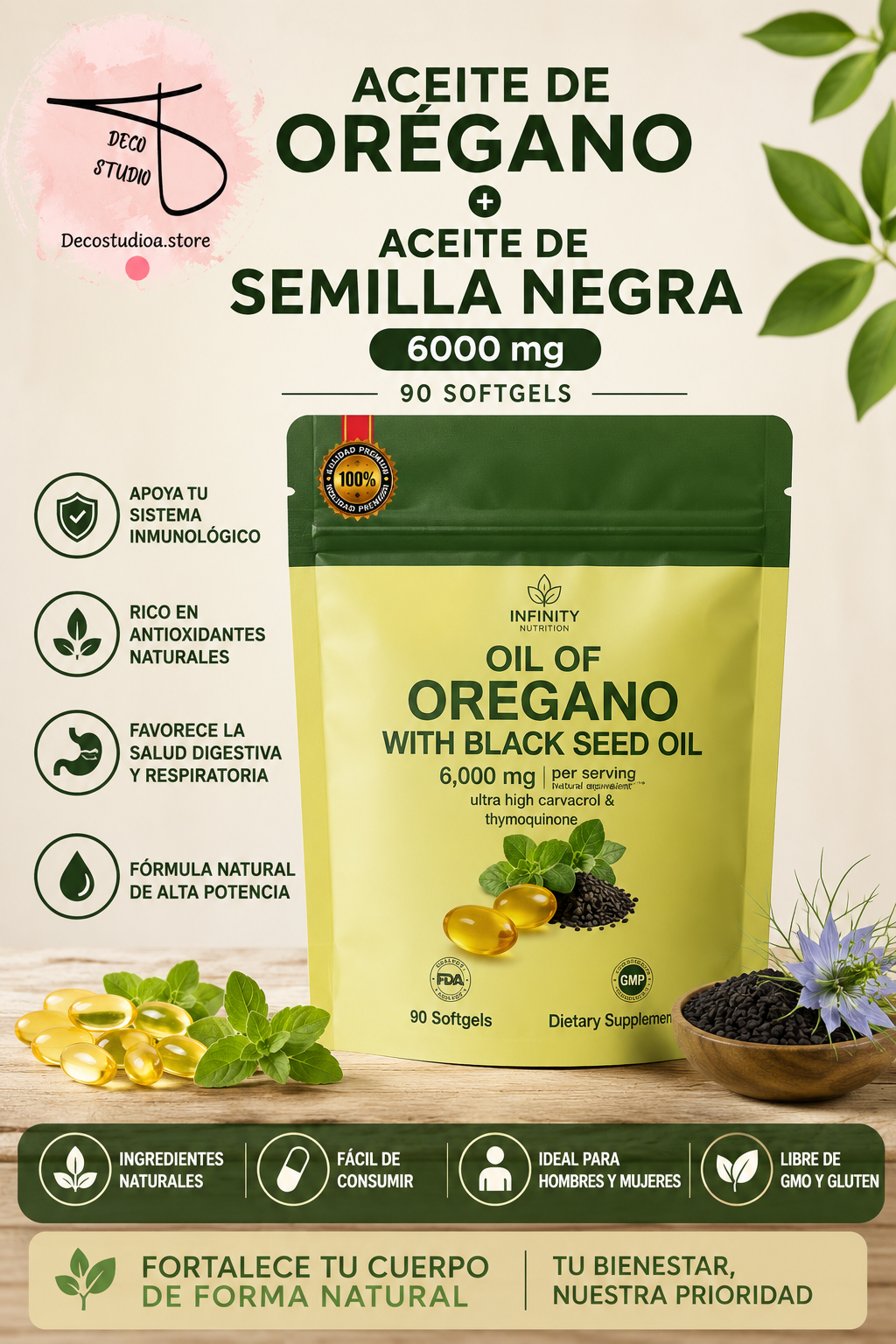 Aceite de Orégano con Aceite de Semilla Negra